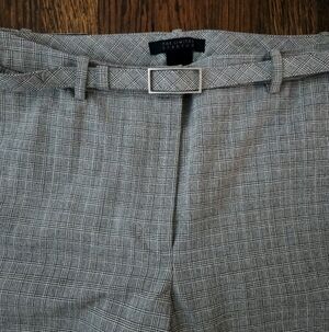 Gray Wide Leg Checkered Career Dress Pants Belted Limited Size 10